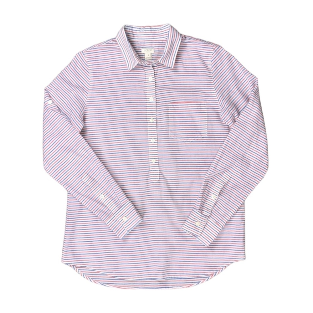 Like New J. Crew Popover Button Down Stripe Medium White Blue Red